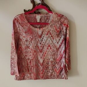 Chico's Red and Pink Patterned Blouse